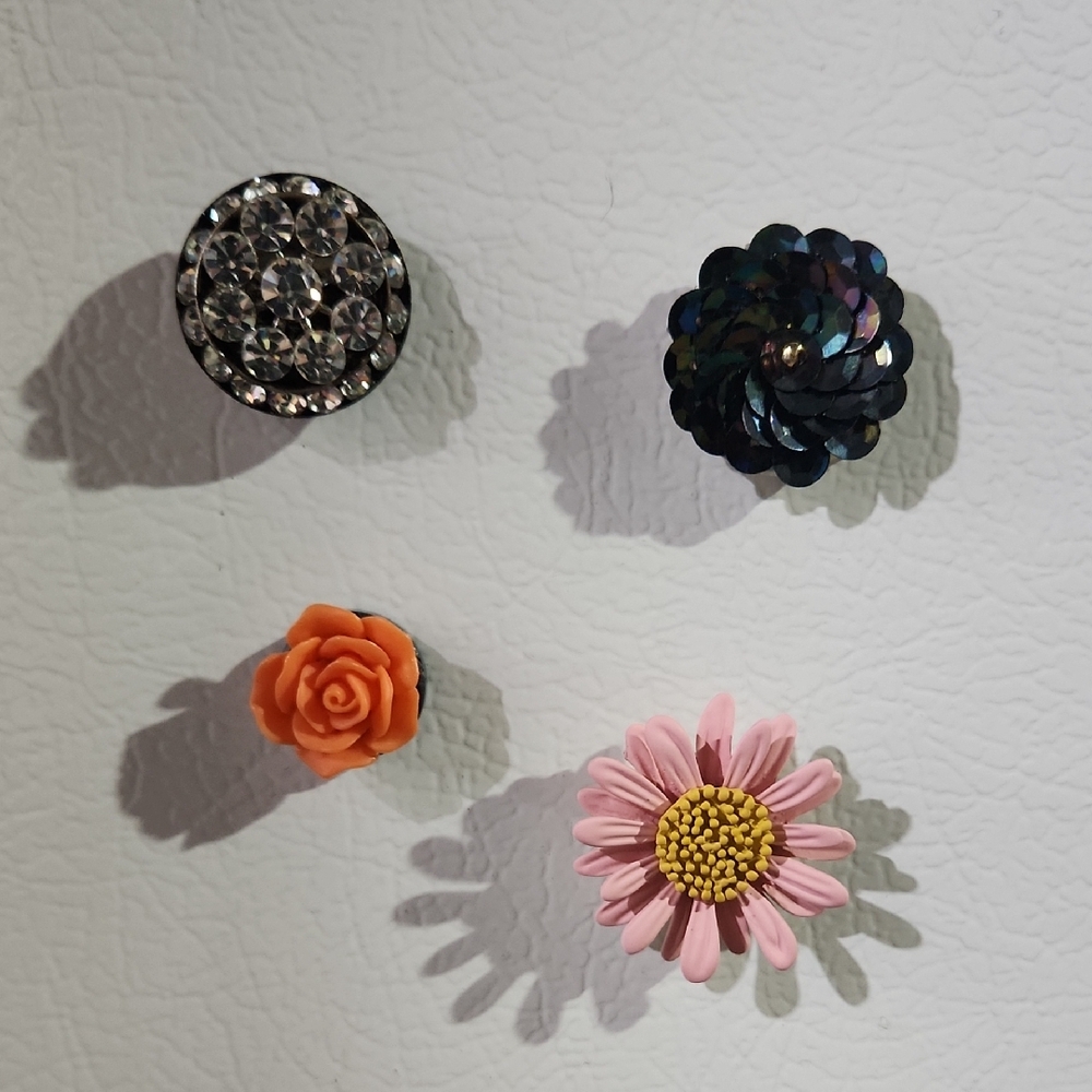 Handmade/Repurposed Floral and Sequin Magnet Set